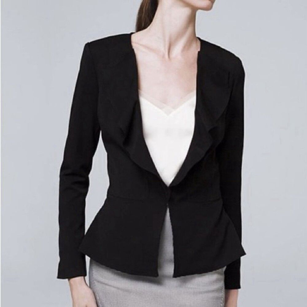 White House Black Market Women's SZ 6 Black Solid Single Button Jacket Blazer